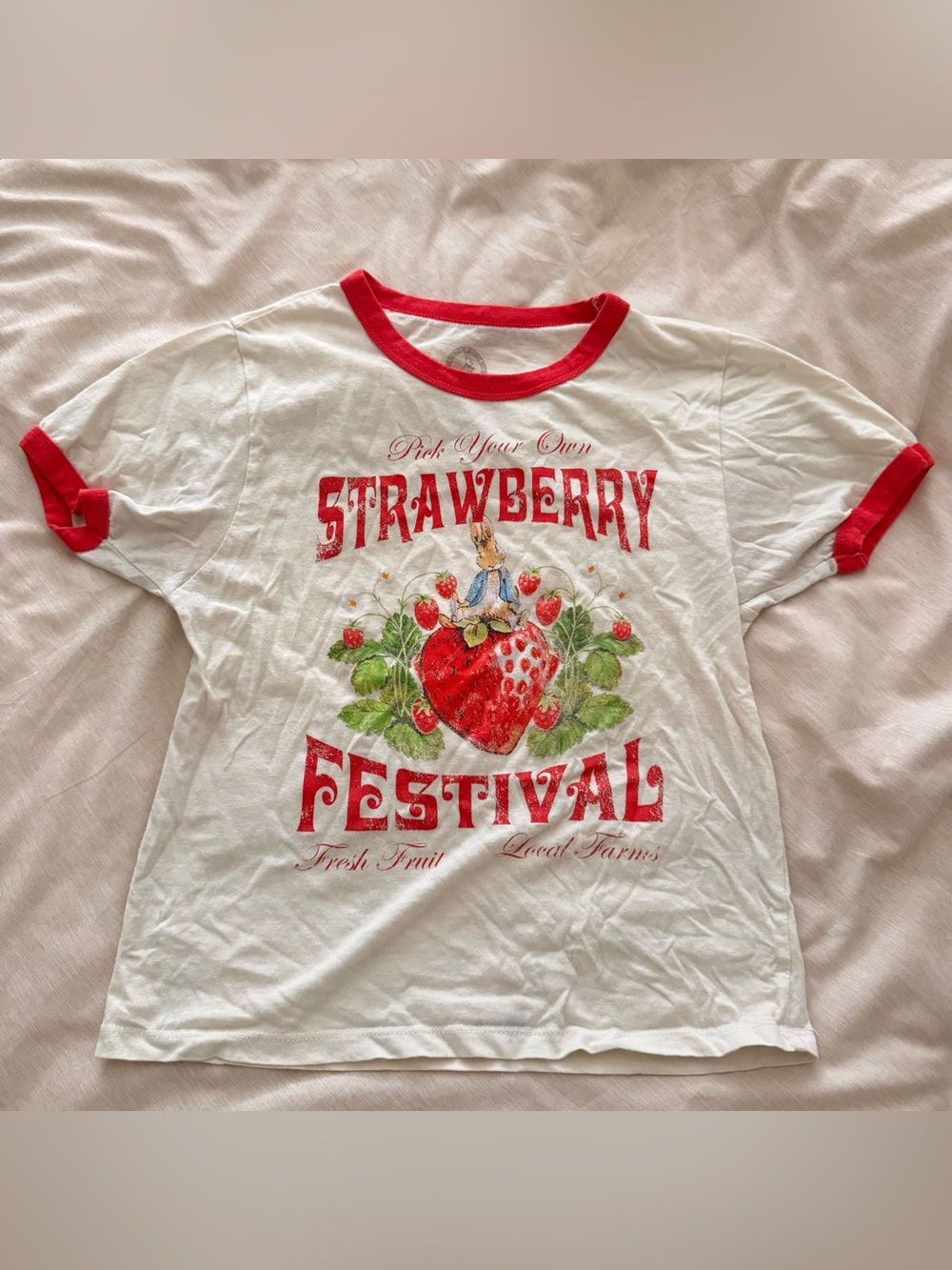 Strawberry Festival Graphic Tee - White with Red Trim